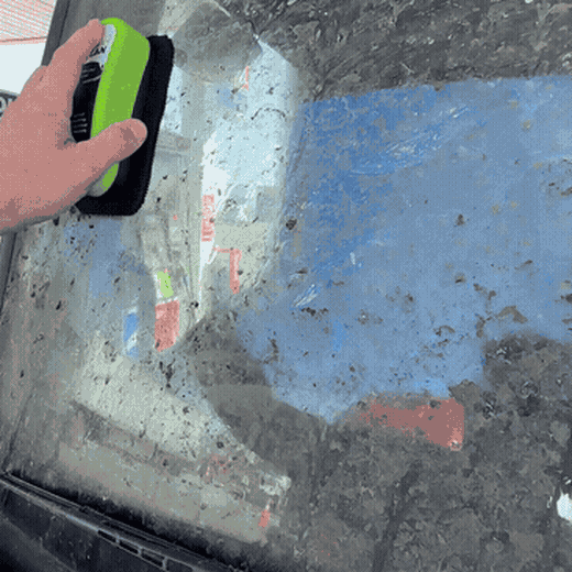 One pass of the applicator across a grimy truck windshield
