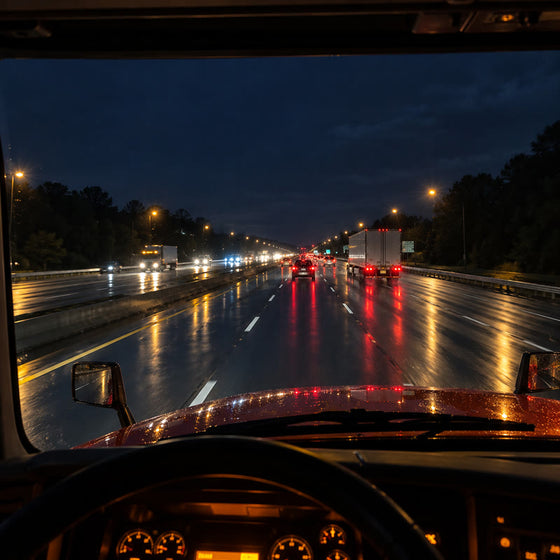 Wet night, oncoming traffic
